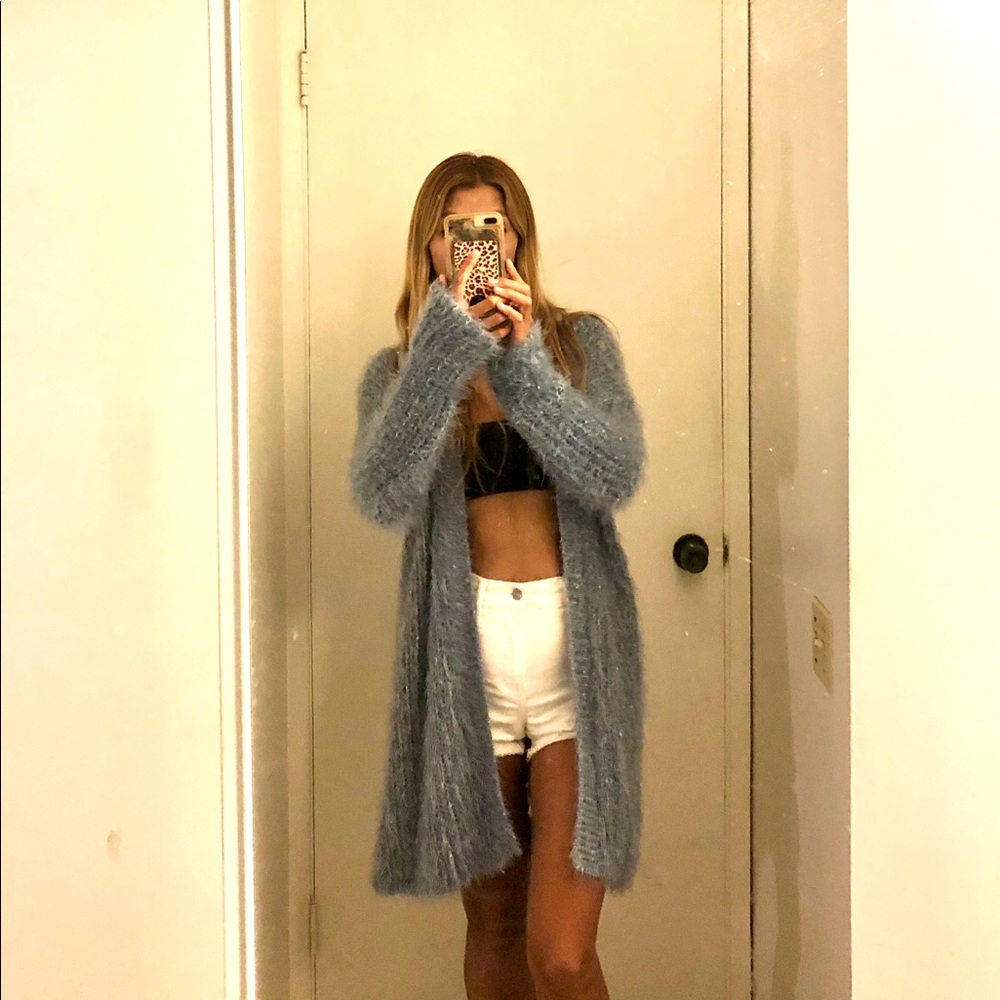 Anthropologie Knit Cardigan chunky Ice blue
